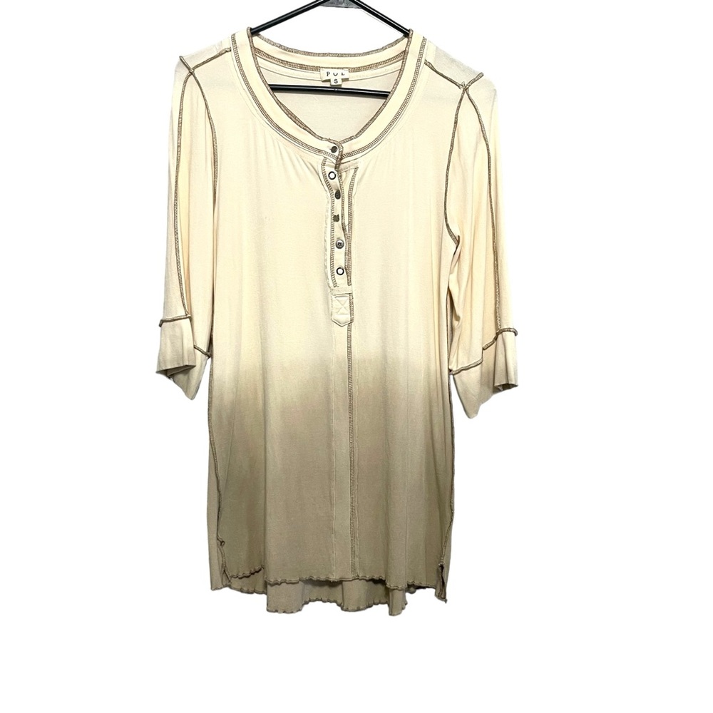 POL Ombre Half Sleeve Boho Top Buttons Brown Tan Boho Womens Small. 2 for$20 - Picture 1 of 7